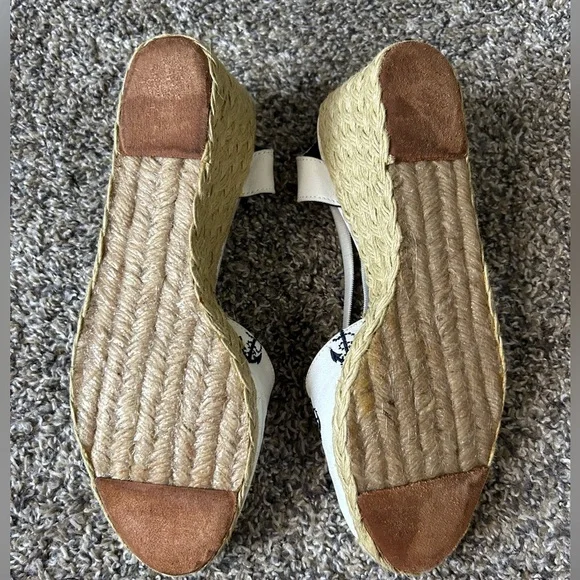 Lauren Ralph Lauren Coastal Nautical white/blue anchor straw heels size 11B - Picture 5 of 8